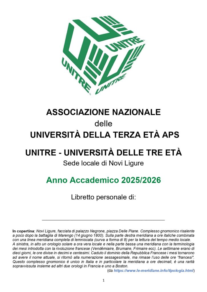 ANNO ACCADEMICO 26-27 UNITRE NOVI LIGURE