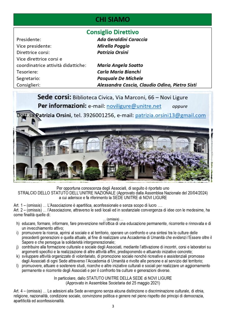 ANNO ACCADEMICO 26-27 UNITRE NOVI LIGURE