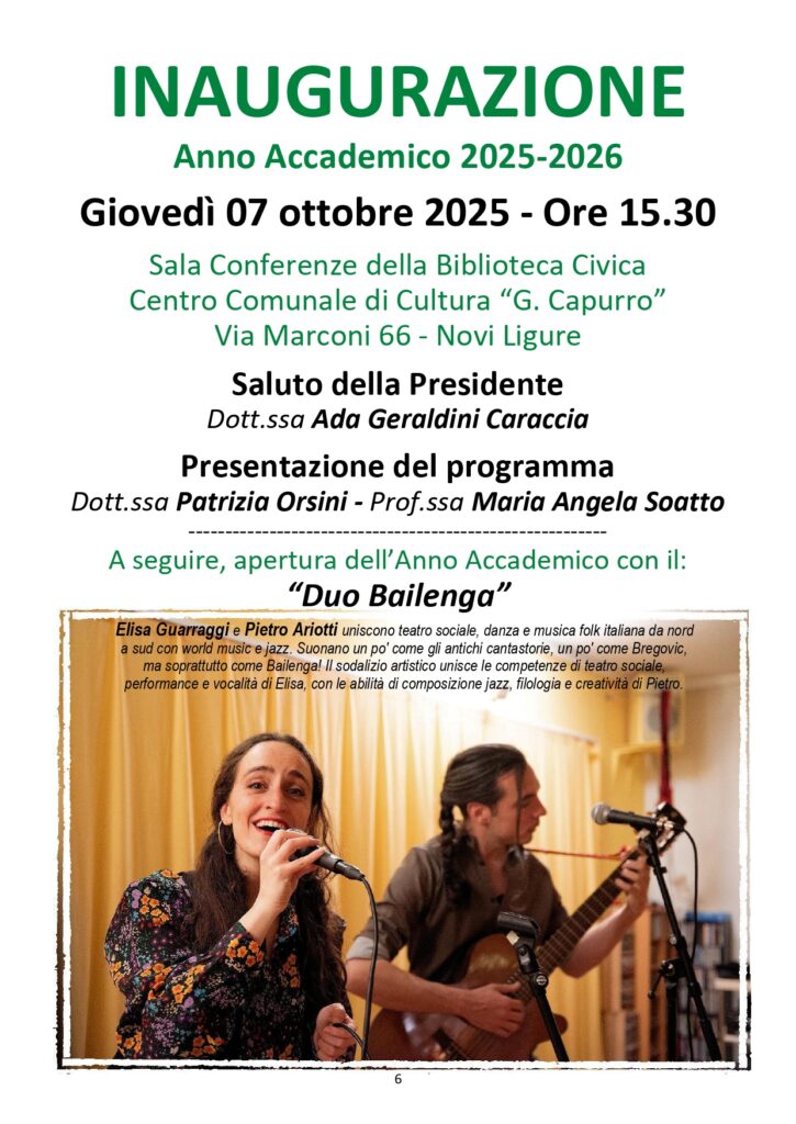 ANNO ACCADEMICO 26-27 UNITRE NOVI LIGURE
