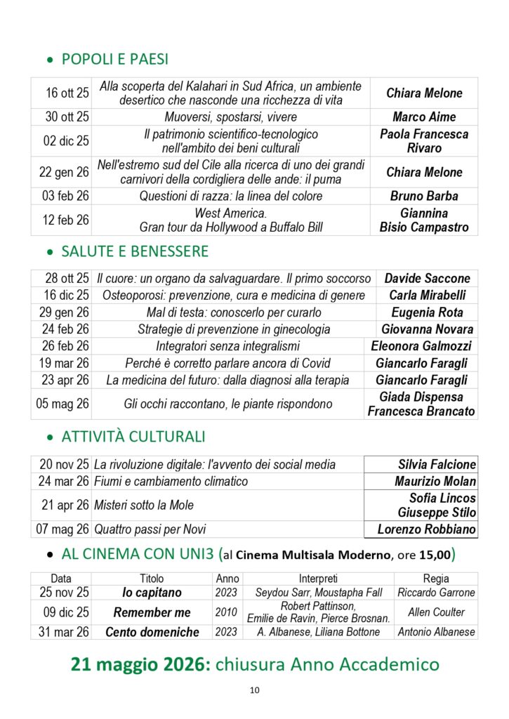 ANNO ACCADEMICO 26-27 UNITRE NOVI LIGURE
